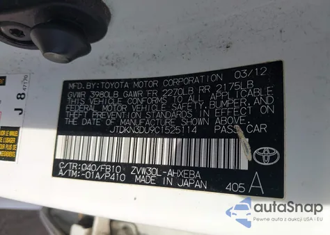 2012 Toyota Prius Three from USA, damaged, VIN JTDKN3DU9C1525114